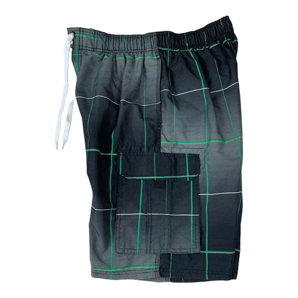 KAVU Board Shorts‎ Mens Large Gray Plaid Swim Trunks Cargo Surf Beach Outdoors